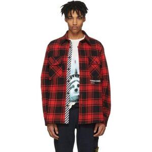 Off-White Flannel Quote Shirt Size L Mens Red Black Check Virgil Abloh